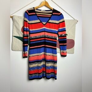 Trina Turk Striped Long Sleeve Midi Dress Size S V-Neck